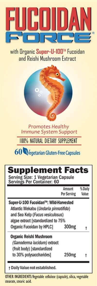 Fucoidan Force box showing the product label and supplement facts